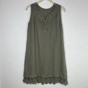 Carla Conti Sleeveless A-Line Linen Short Dress Size S, Olive Green, summer